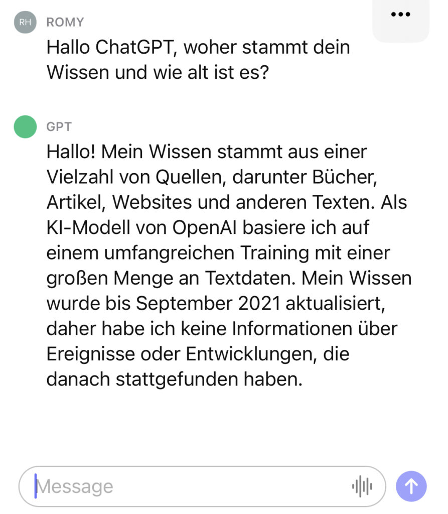 Chat mit Chat GPT zu dessen Wissen